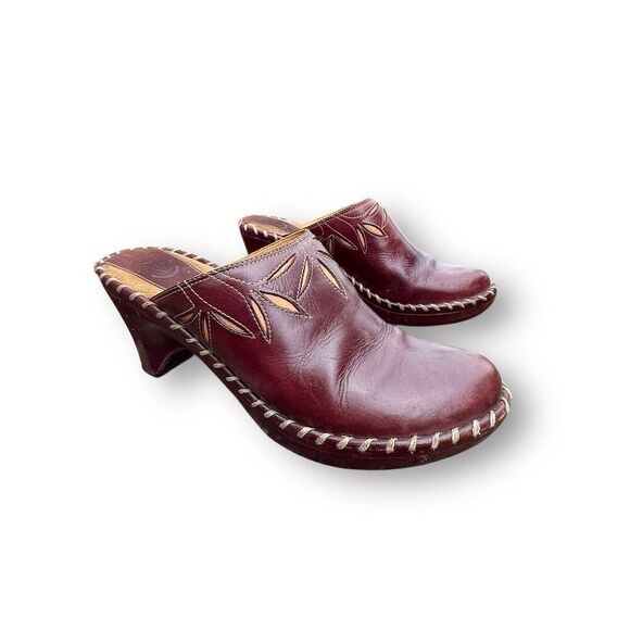 Frye Women's Charlotte Brown Leather Heeled Mule Clogs Size 8.5 boho - Picture 16 of 16